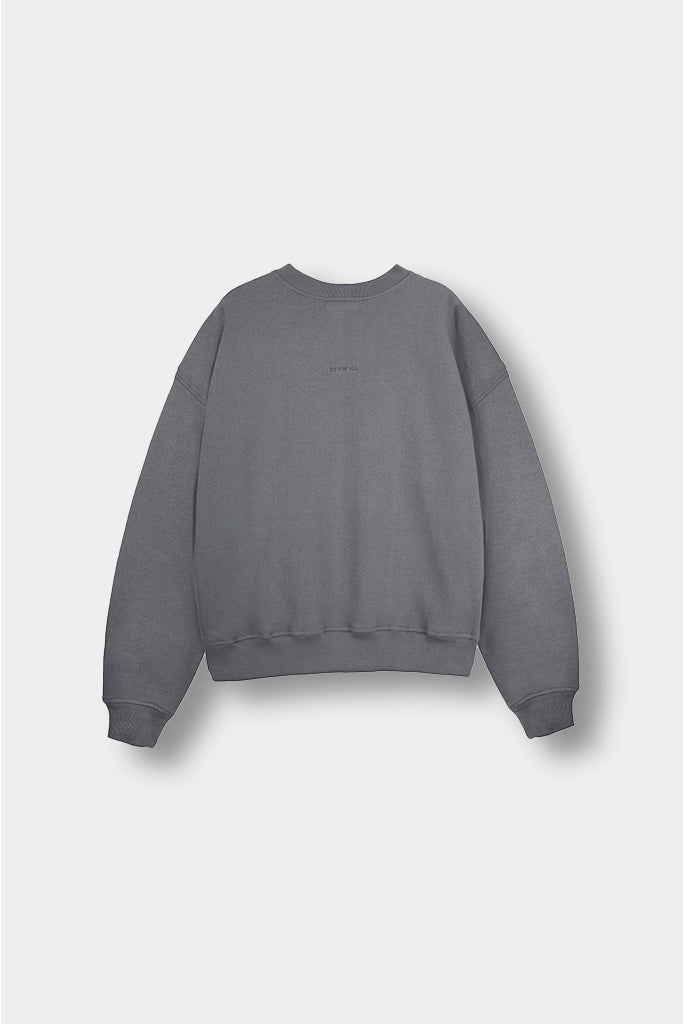 flat lay back view of grey crew neck jumper