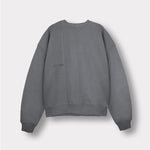 flat lay front view of grey crew neck jumper