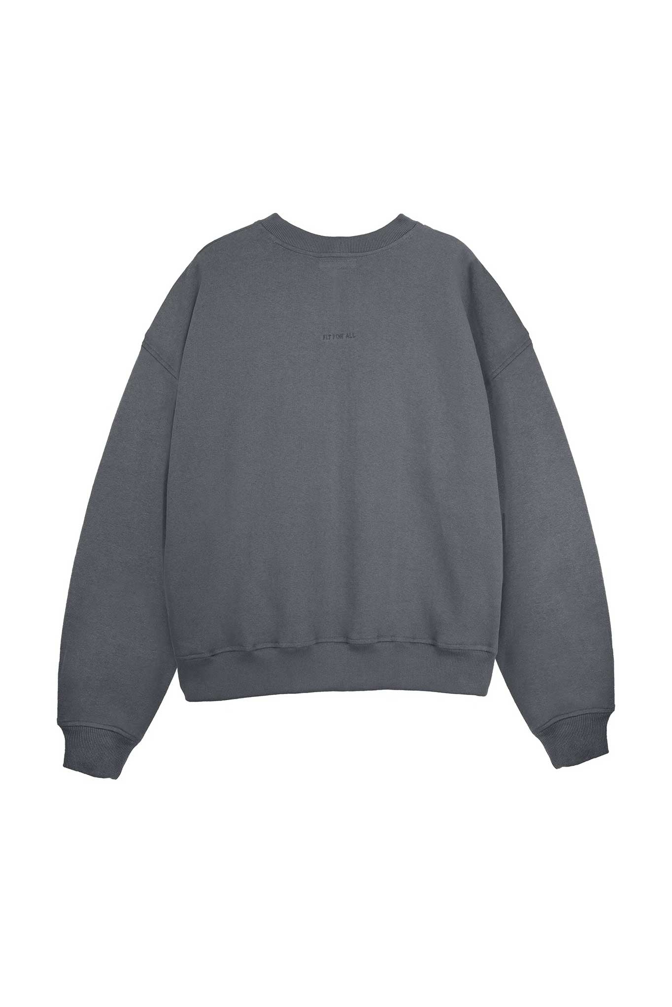 flat lay front view of grey crew neck jumper