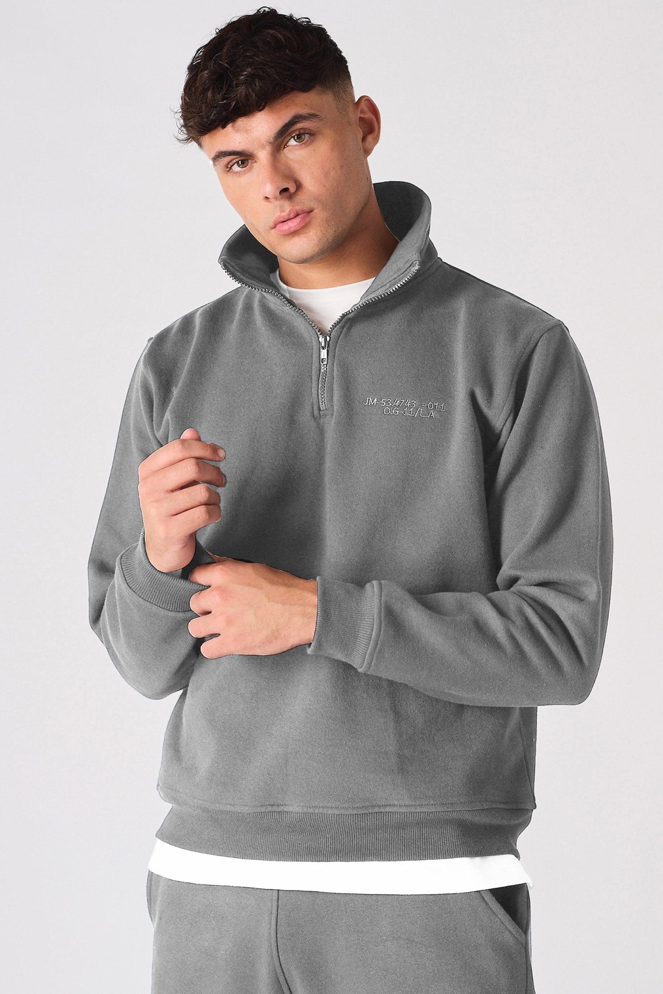 HALF ZIP SWEATSHIRT - GREY - JMOJO - Men's Sweatshirts