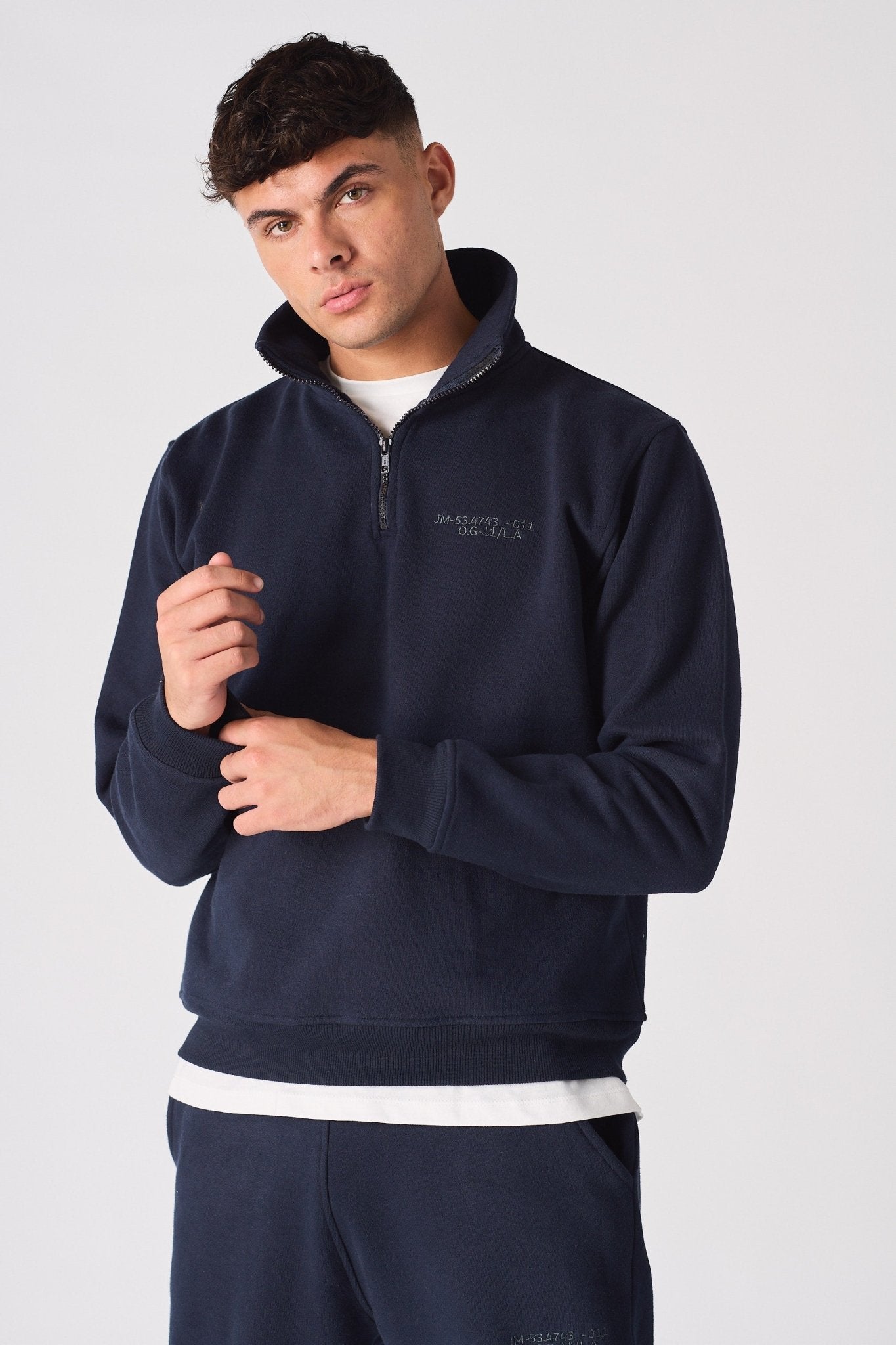 HALF ZIP SWEATSHIRT - NAVY BLUE - JMOJO - Men's Sweatshirts