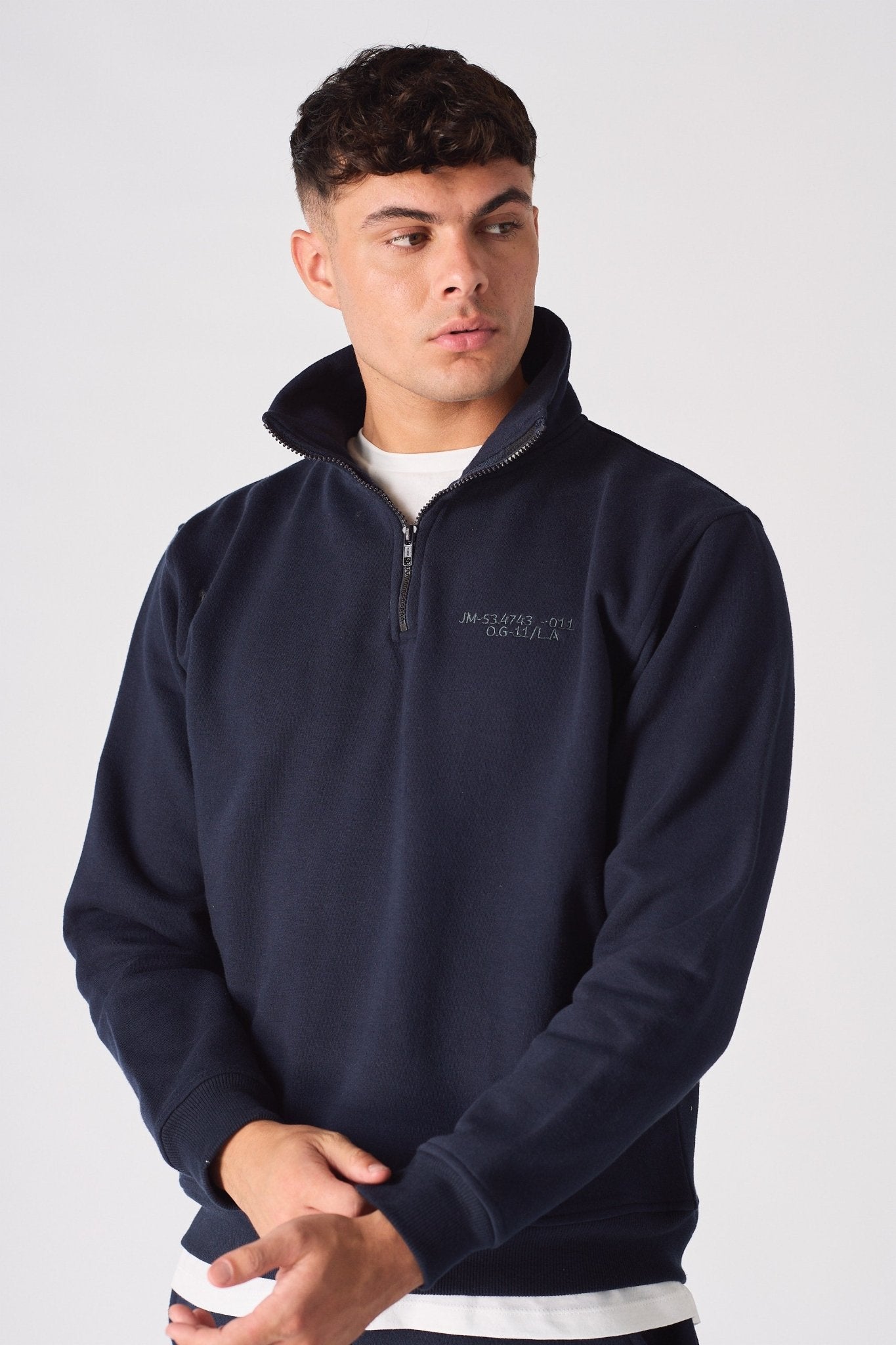 HALF ZIP SWEATSHIRT - NAVY BLUE - JMOJO - Men's Sweatshirts