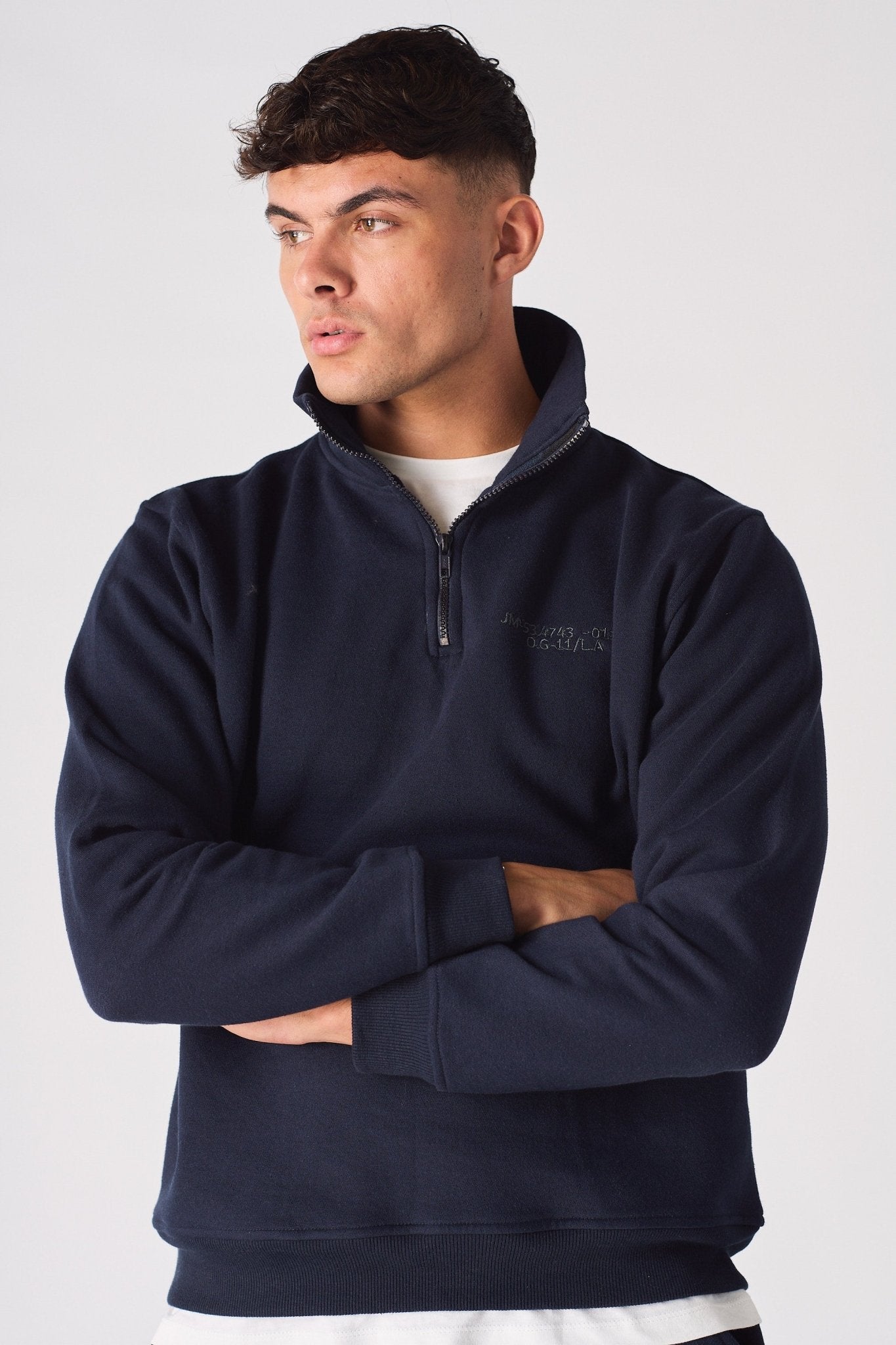 HALF ZIP SWEATSHIRT - NAVY BLUE - JMOJO - Men's Sweatshirts