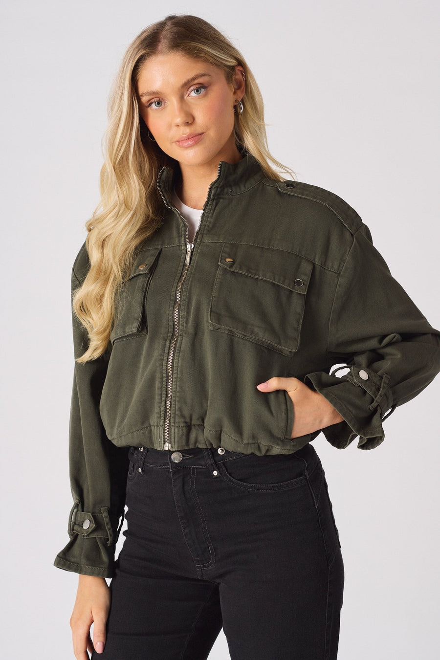 Heath Cropped Denim Jacket – Khaki - JMOJO - Women's Cropped Denim Jackets