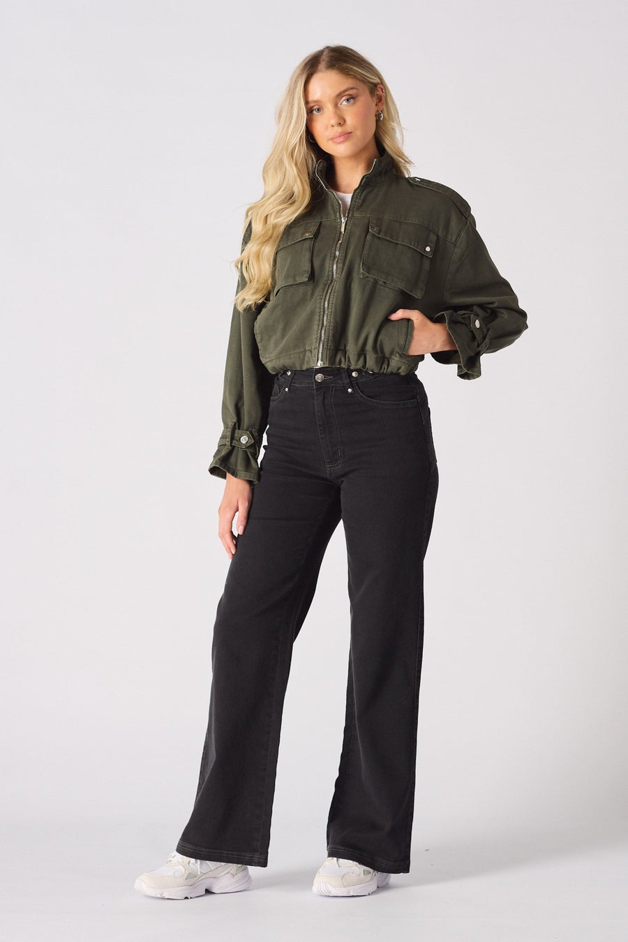 Heath Cropped Denim Jacket – Khaki - JMOJO - Women's Cropped Denim Jackets