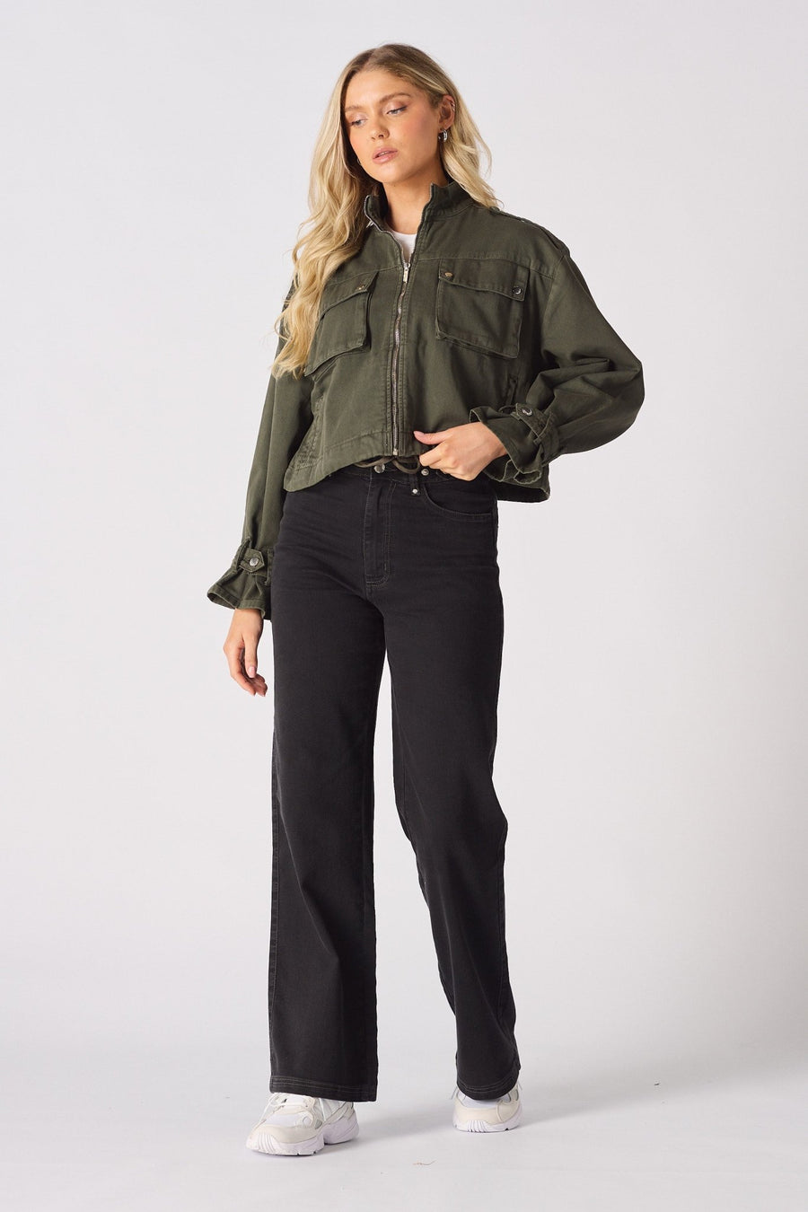Heath Cropped Denim Jacket – Khaki - JMOJO - Women's Cropped Denim Jackets