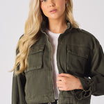 Heath Cropped Denim Jacket – Khaki - JMOJO - Women's Cropped Denim Jackets