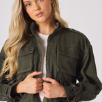 Heath Cropped Denim Jacket – Khaki - JMOJO - Women's Cropped Denim Jackets
