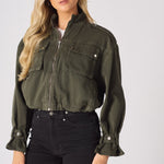 Heath Cropped Denim Jacket – Khaki - JMOJO - Women's Cropped Denim Jackets