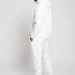 Back view of the Herman men's white oversized hoodie showing the relaxed fit