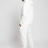 Back view of the Herman men's white oversized hoodie showing the relaxed fit
