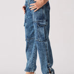 Jmojo high waisted denim cargo jeans side profile