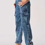 Jmojo high waisted denim cargo jeans side profile