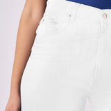 HIGH WAISTED STRETCH DENIM SHORTS - WHITE - JMOJO - Women's Denim Shorts