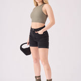 HIGH WAISTED TURN UP DENIM SHORTS - BLACK WASH - JMOJO - Women's Denim Shorts