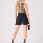 HIGH WAISTED TURN UP DENIM SHORTS - BLACK WASH - JMOJO - Women's Denim Shorts