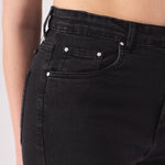 HIGH WAISTED TURN UP DENIM SHORTS - BLACK WASH - JMOJO - Women's Denim Shorts