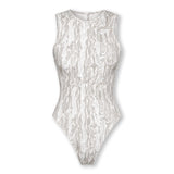 Lyra Printed Racer Neck Bodysuit - Light Grey