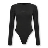 Vela Ribbed Jersey Racer Neck Bodysuit- Black