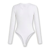 Elara Long Sleeve Bodysuit Crew Neck - White