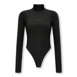 Seraphi Mock Neck Bodysuit Thumbhole Long Sleeves- Black