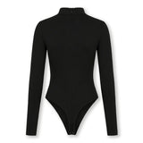 Seraphi Mock Neck Bodysuit Thumbhole Long Sleeves- Black