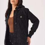 HOODED DENIM JACKET - BLACK WASH - JMOJO - Women's Fleece Hooded Denim Jackets