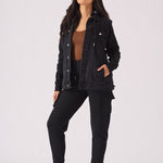 HOODED DENIM JACKET - BLACK WASH - JMOJO - Women's Fleece Hooded Denim Jackets