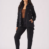 HOODED DENIM JACKET - BLACK WASH - JMOJO - Women's Fleece Hooded Denim Jackets