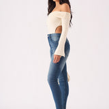 Hunni High Rise Stretch Skinny Jeans - Mid Blue - JMOJO - Women's Skinny Jeans