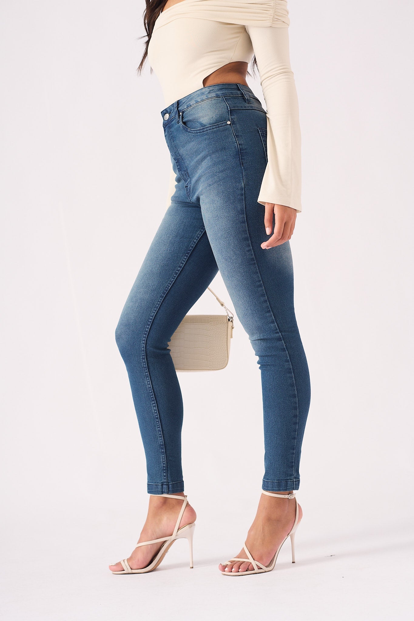 Hunni High Rise Stretch Skinny Jeans - Mid Blue - JMOJO - Women's Skinny Jeans