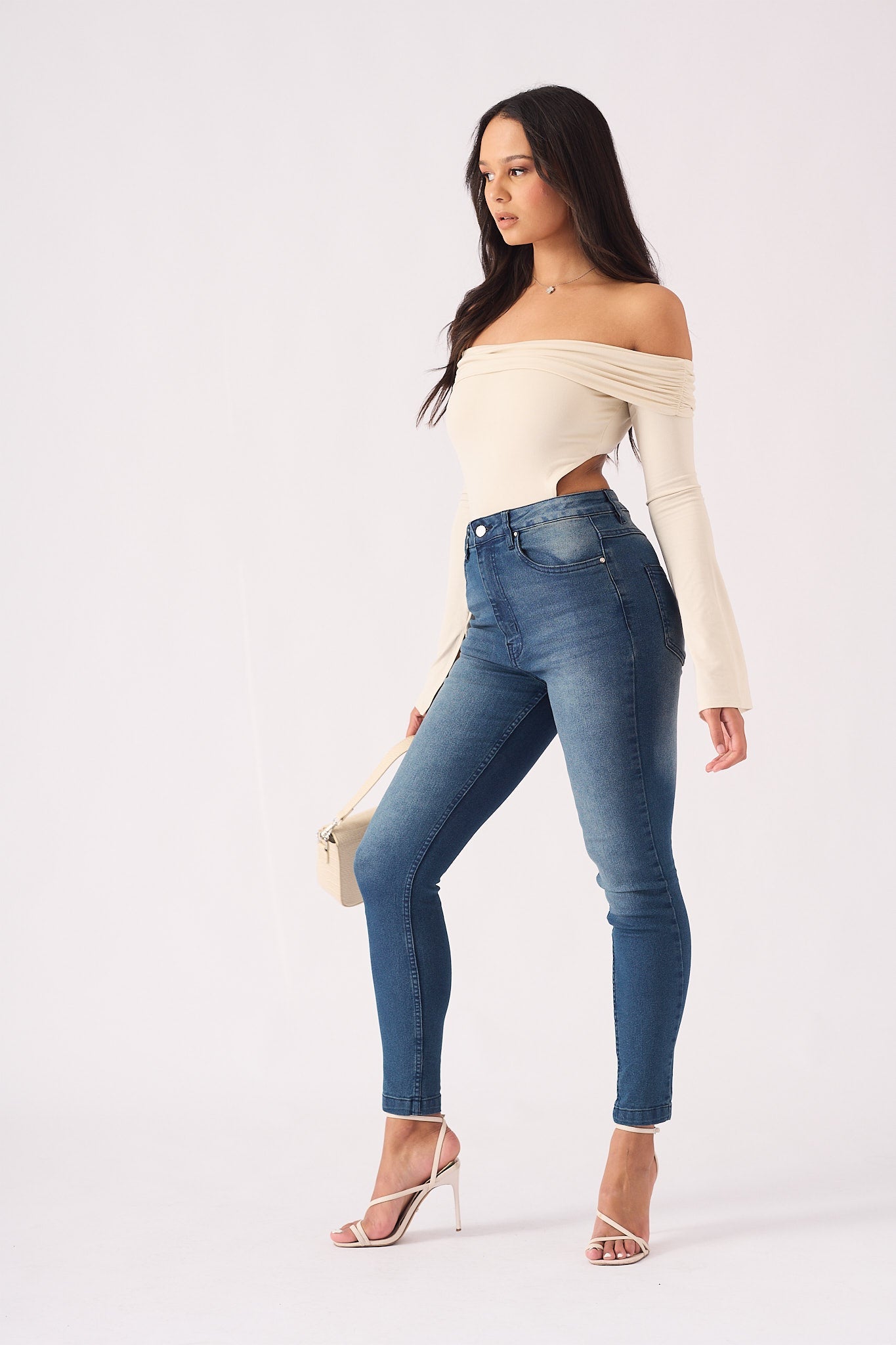 Hunni High Rise Stretch Skinny Jeans - Mid Blue - JMOJO - Women's Skinny Jeans