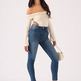 Hunni High Rise Stretch Skinny Jeans - Mid Blue - JMOJO - Women's Skinny Jeans