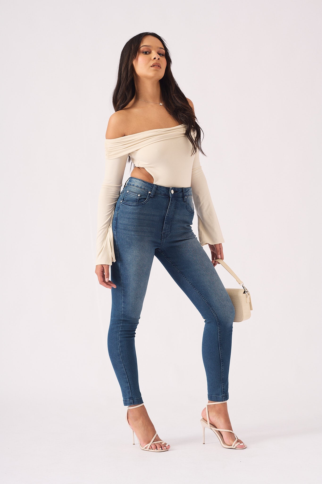 Hunni High Rise Stretch Skinny Jeans - Mid Blue - JMOJO - Women's Skinny Jeans