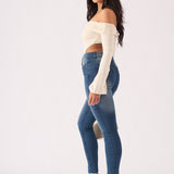 Hunni High Rise Stretch Skinny Jeans - Mid Blue - JMOJO - Women's Skinny Jeans