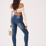 Hunni High Rise Stretch Skinny Jeans - Mid Blue - JMOJO - Women's Skinny Jeans