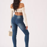 Hunni High Rise Stretch Skinny Jeans - Mid Blue - JMOJO - Women's Skinny Jeans