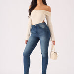 Hunni High Rise Stretch Skinny Jeans - Mid Blue - JMOJO - Women's Skinny Jeans