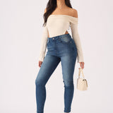 Hunni High Rise Stretch Skinny Jeans - Mid Blue - JMOJO - Women's Skinny Jeans