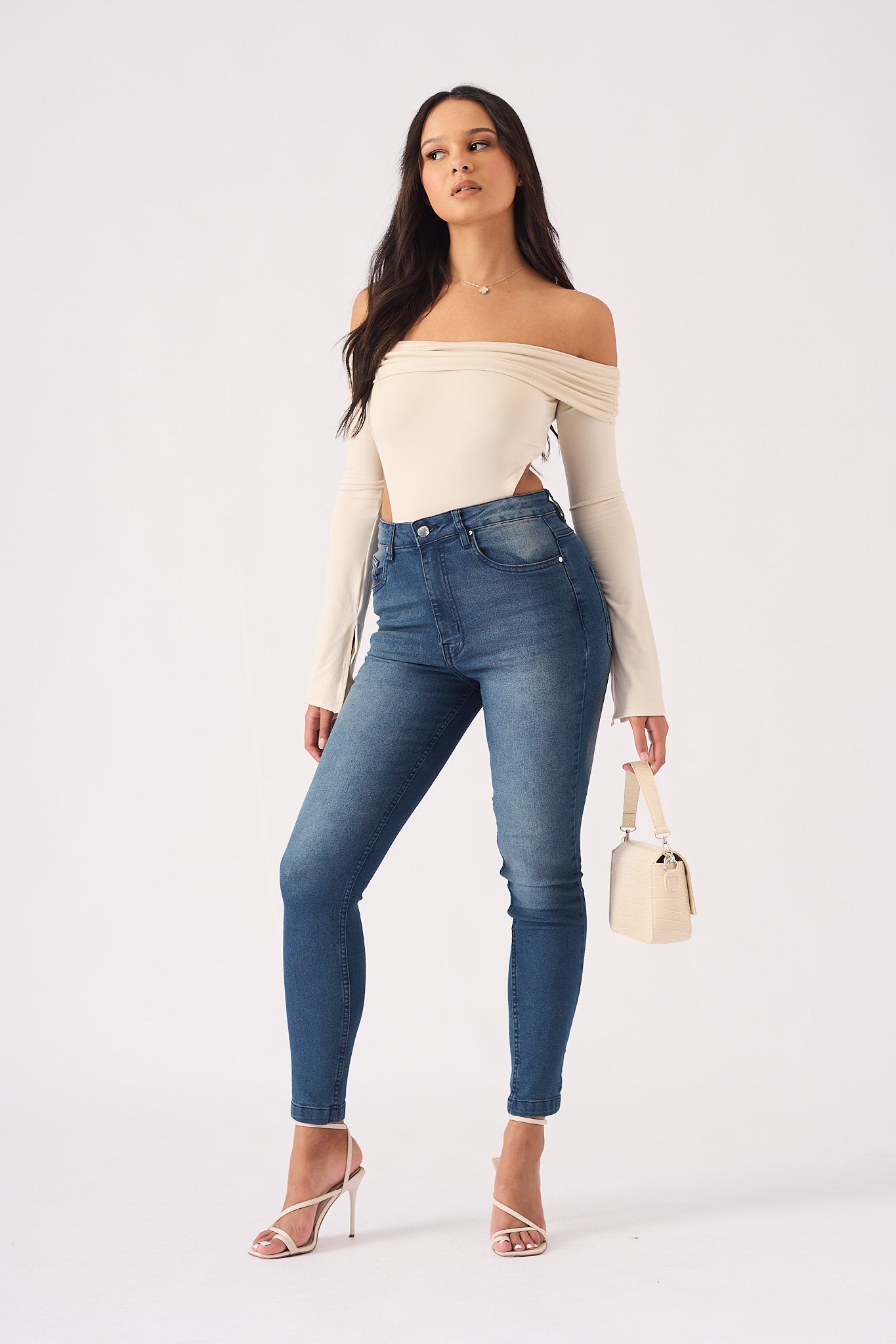 Hunni High Rise Stretch Skinny Jeans - Mid Blue - JMOJO - Women's Skinny Jeans