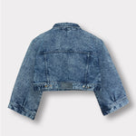 Jmojo acid wash cropped wide sleeve denim jacket flatlay back view