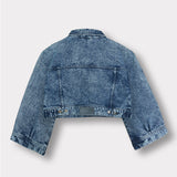 Jmojo acid wash cropped wide sleeve denim jacket flatlay back view