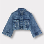 Jmojo acid wash cropped wide sleeve denim jacket flatlay front view