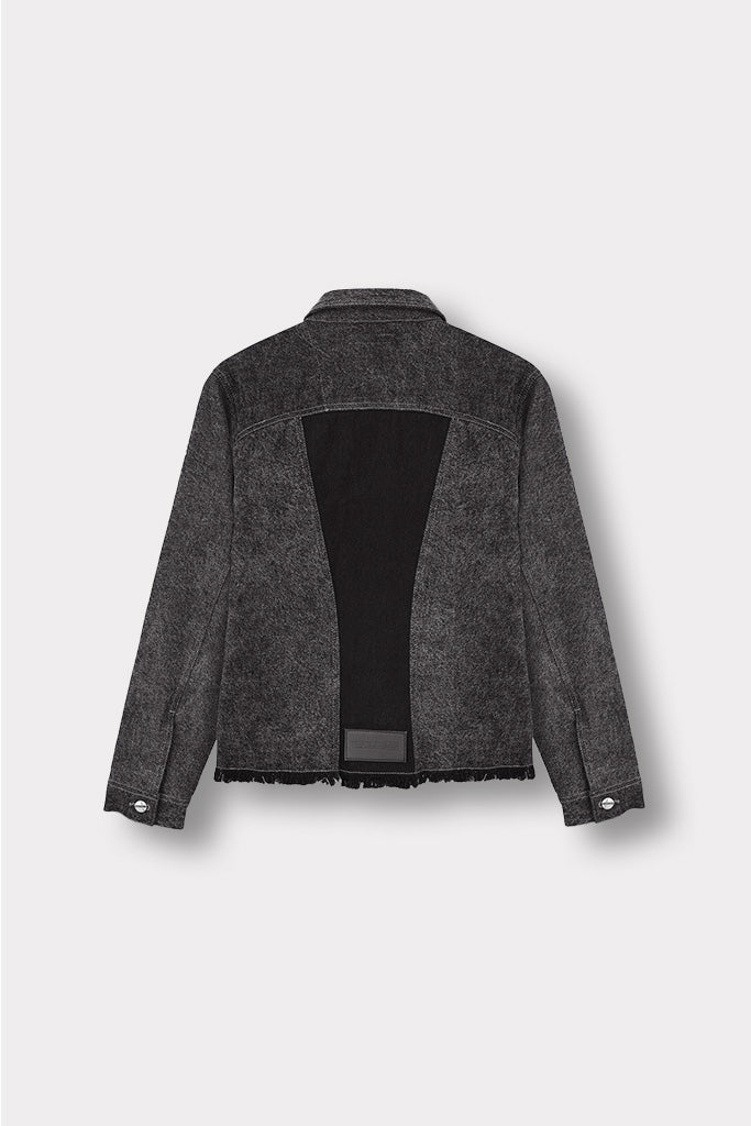 Jmojo black contrast denim jacket flat back view