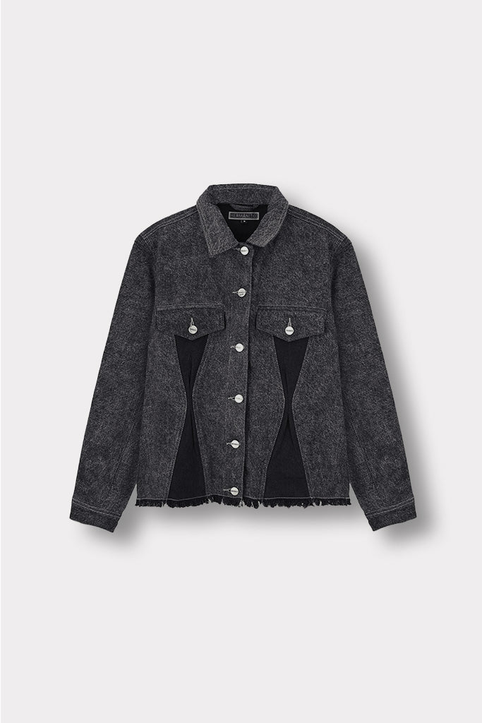 Jmojo black contrast denim jacket flat front view
