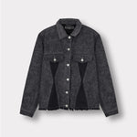 Jmojo black contrast denim jacket flat front view