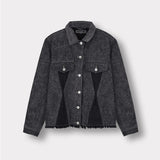 Jmojo black contrast denim jacket flat front view