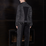 Jmojo black contrast denim jacket model full length back view