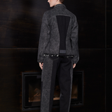 Jmojo black contrast denim jacket model full length back view