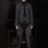 Jmojo black contrast denim jacket tapered waist model full length front view